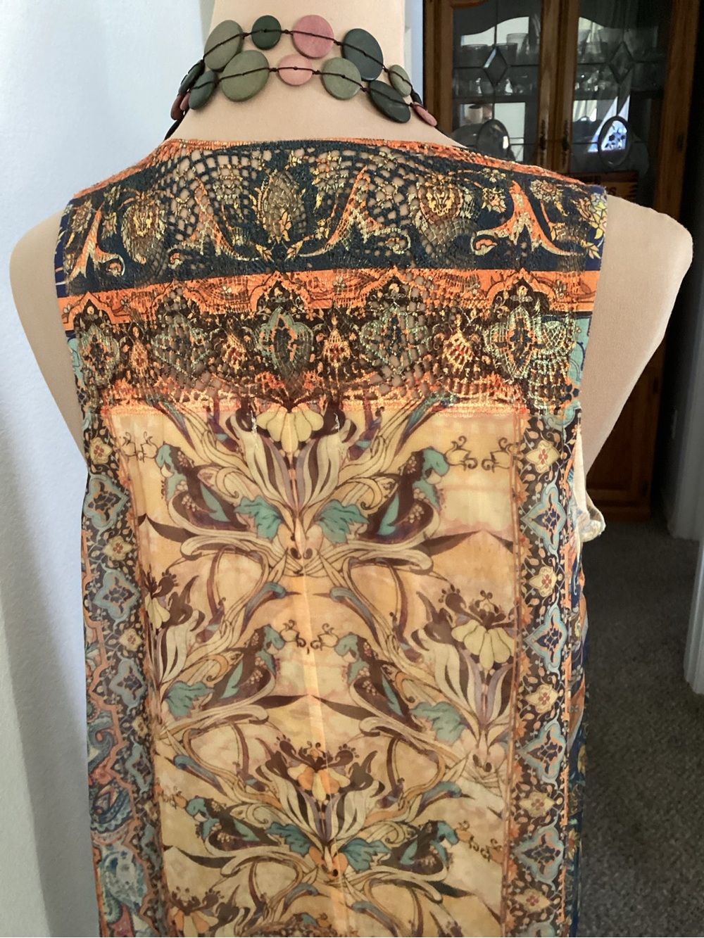 ONE WORLD Boho Paisley Sleeveless Tunic in Beige, Teal, Brown - Picture 7 of 12
